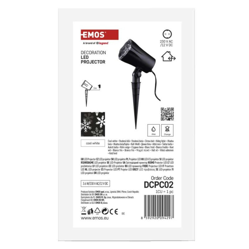 LED vianočný dekoratívny projektor – vločky, vonkajší aj vnútorný, biela 8