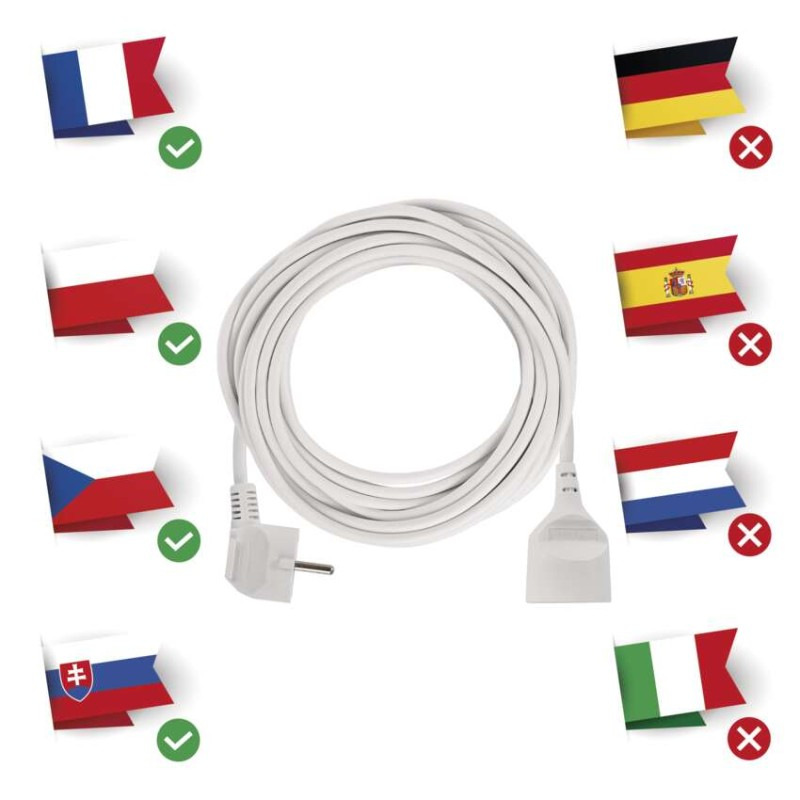 Predlžovací kábel 10 m / 1 zásuvka / biely / PVC / 1 mm2 2