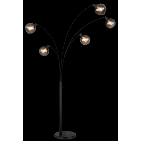 Stojacia lampa kov čierny matný, mramor čierny, sklo dymové, kábel PVC čierny, vypínač, DxŠxV: 980x1 3