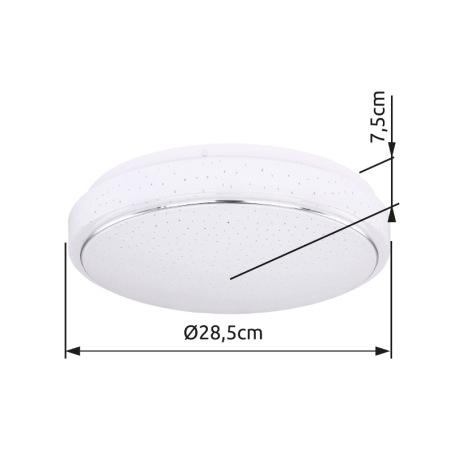 Stropné svietidlo, kov biely, plast biely, chróm, trblietavý efekt, Ø285, V:75, vrátane 1xLED 18W 23 6