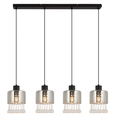 Závesné svietidlo, kov čierny matný, sklo dymové, sklenené kvapky priehľadné, akrylové krištále prie