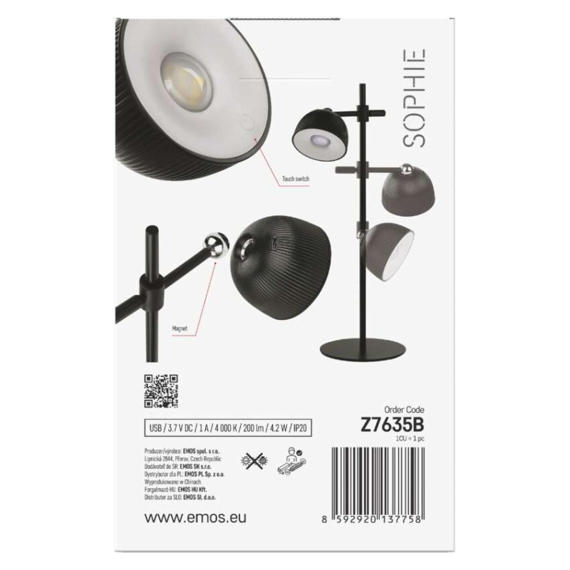 LED stolná lampa SOPHIE, dobíjacia, čierna 11