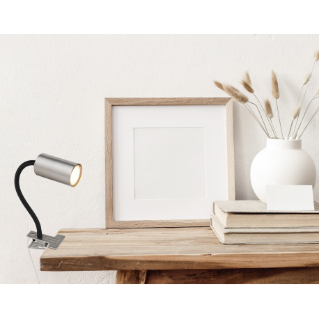 Nástenné svietidlo, štipcové, kov nikel, plast čierny, PVC kábel transparentný, s vypínačom na kábli 1