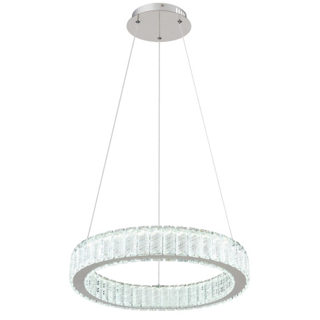 Závesné svietidlo, kov chróm, krištále K5 číre, chrómový krúžok, stmievateľné, viac úrovní pomocou n 15