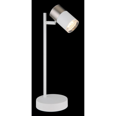 Stolové svietidlo, kov biely, hliník nikel, hliník biely, plast priehľadný, kábel PVC biely, kolísko 10