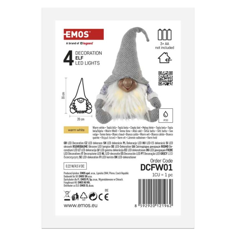 LED vianočný škriatok, 35 cm, 3× AA, vnút., teplá biela 6