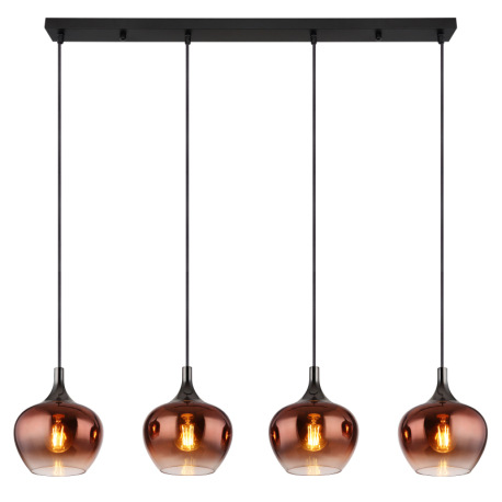 Závesné svietidlo, čierny matný kov, kov čierny chróm, sklo medenej farby, priehľadné, čierny textil 3