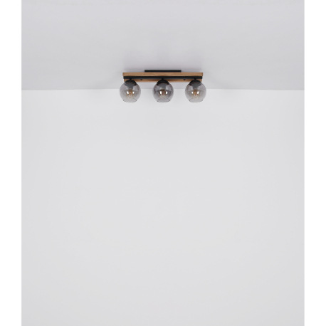 Stropné svietidlo, čierny matný kov, tmavohnedé drevo, sklo dymovej farby, DxŠxV: 600x150x205mm, bez 8
