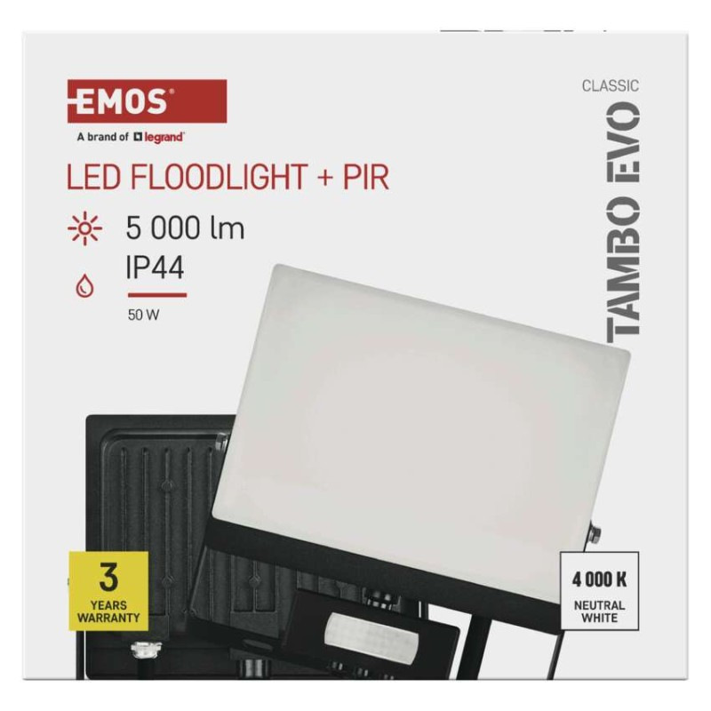 LED reflektor TAMBO EVO so senzorom pohybu, 50 W, 5000 lm, IP65, čierny 11