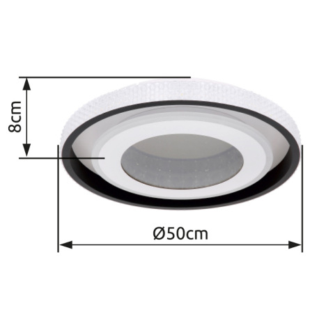 Stropné svietidlo, kov biely a čierny, akryl biely, akrylové krištále priehľadné, pamäťová funkcia, 11