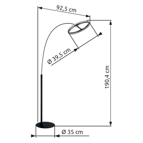 Stojacia lampa, kov čierny matný, hliník sivý tmavý, plast biely, plastové kryštály číre, dotykové z 9