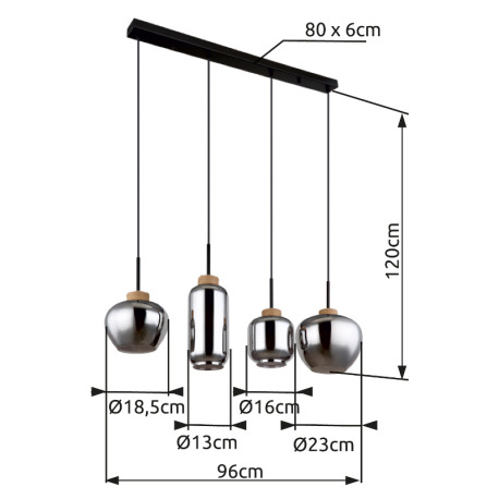 Závesné svietidlo kov čierny matný, sklo dymovej farby, konope prírodná farba, kábel PVC čierny, 4 r 5