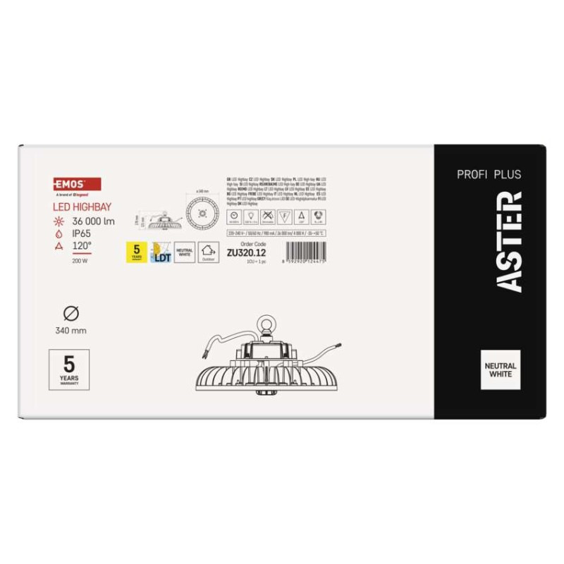 LED priemyselné závesné svietidlo HIGHBAY ASTER 120° 200W 6