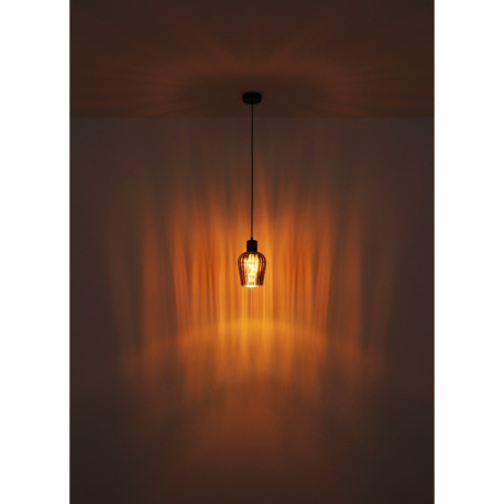 Závesné svietidlo, kov čierny, sklo dymovej farby, kábel PVC čierny, výškovo nastaviteľné, ø: 285mm, 9