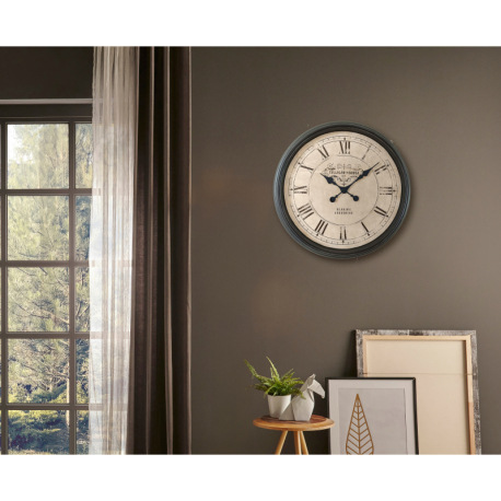 Nástenné hodiny, čierny plast, sklenená doska, hodiny, rímske číslice, ø 580 mm, výška 580 mm, bez b 5