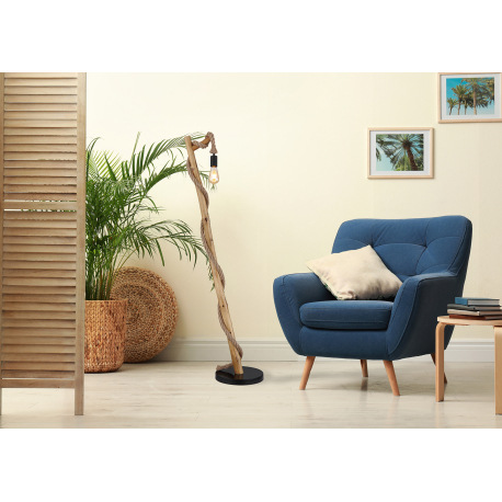 Stojanová lampa kov čierny matný, drevo buk lesklý, konope hnedé, kábel PVC čierny, vypínač na kábli 1