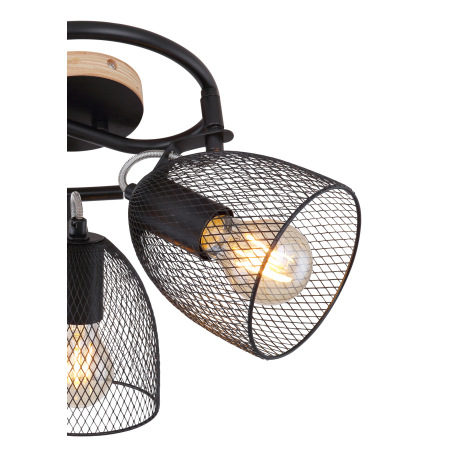 Stropné svietidlo, drevo hnedé a čierne, kov čierny, mriežkované kovové tienidlo, Ø250, V:260, bez ž 5