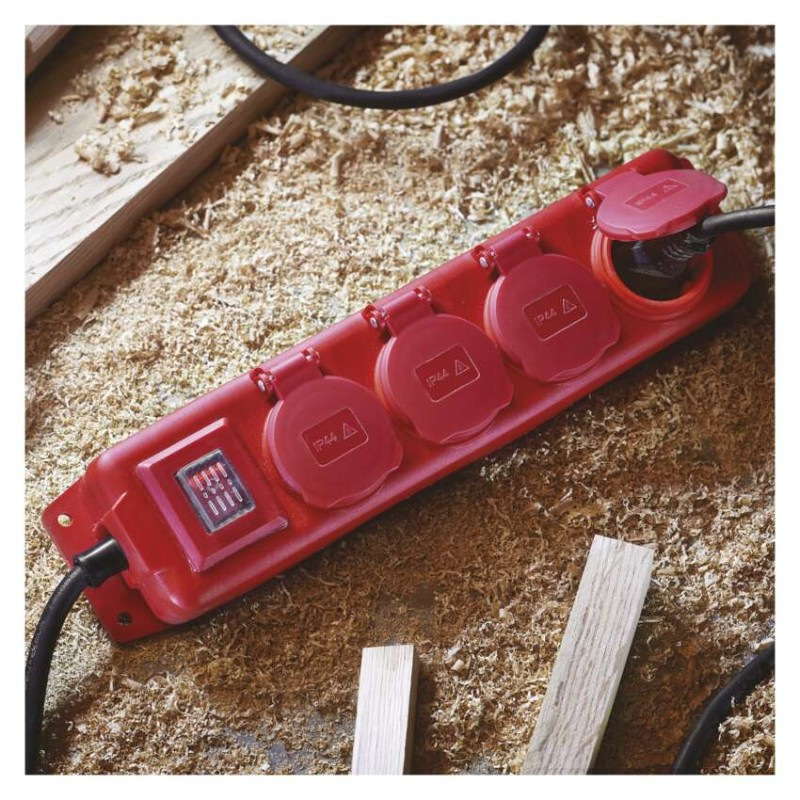 Predlžovací kábel 3 m / 4 zásuvky / s vypínačom / čierno-červený / guma-neoprén / 1,5 mm2 9