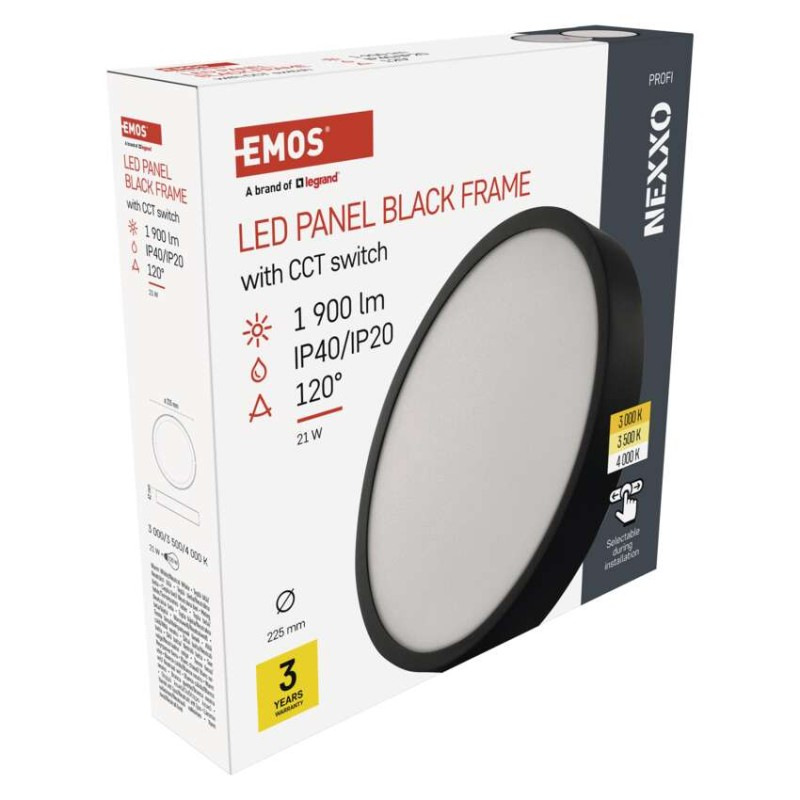 LED prisadené svietidlo, kruhové, čierne, 21W, CCT 10