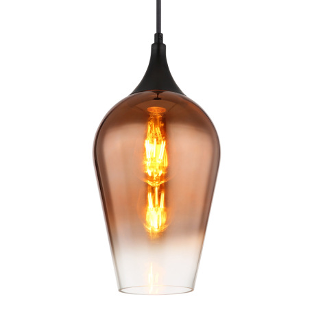 Závesné svietidlo, kov čierny, sklo medenej farby, textilný kábel čierny, možnosť skrátenia výšky, ø 3