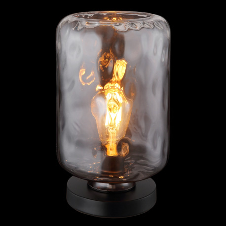 Stolná lampa, kov čierny matný, sklo dymové/číre, kábel PVC čierny, kolískový vypínač na kábli, ø: 1 10