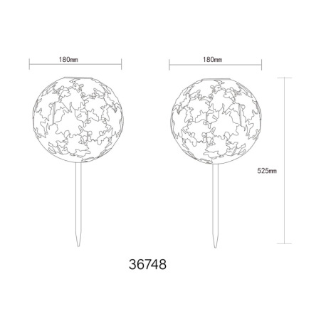 Solárne svietidlo, kov imitácia hrdze, vypínač, batéria AA 300mAh 1,2V, IP44, glóbus s javorovými li 3