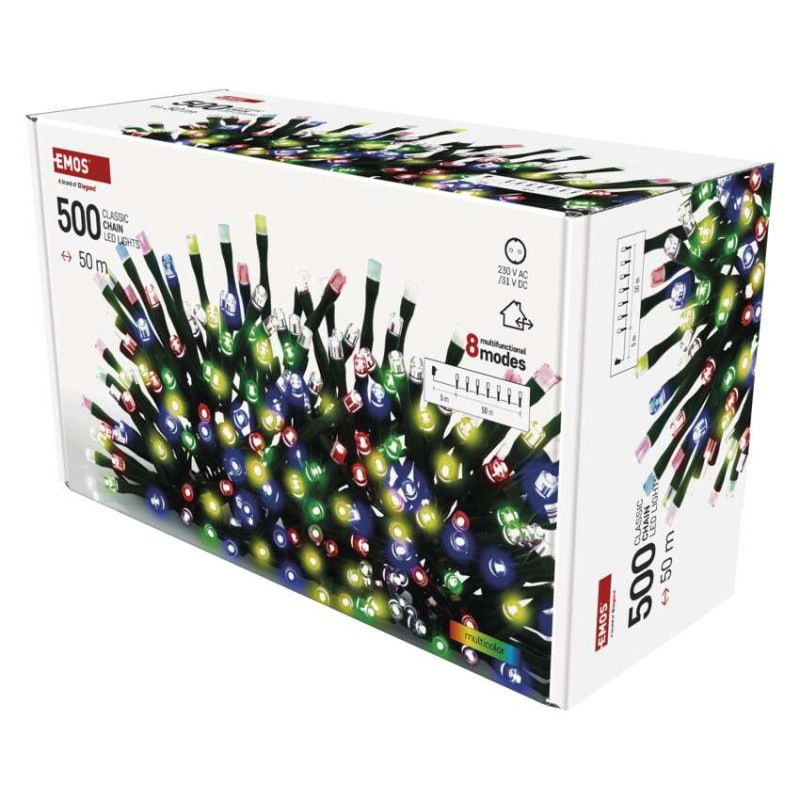 LED vianočná reťaz, 50 m, vonkajšia aj vnútorná, multicolor, programy, časovač 3