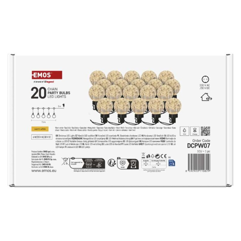 LED svetelná reťaz – 20x párty žiarovky, 7,6 m, vonkajšia aj vnútorná, teplá biela 5
