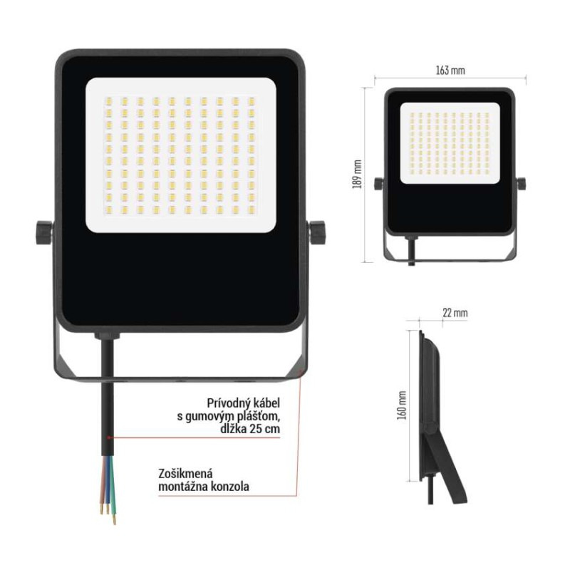 LED reflektor VISIO čierny, 50 W neutrálna biela 10