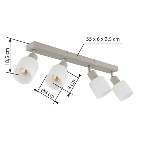 Stropné svietidlo, kov, piesková matná, kov chrómovaný, sklo biele, DxŠxV: 560x80x185mm, bez žiarovi 18