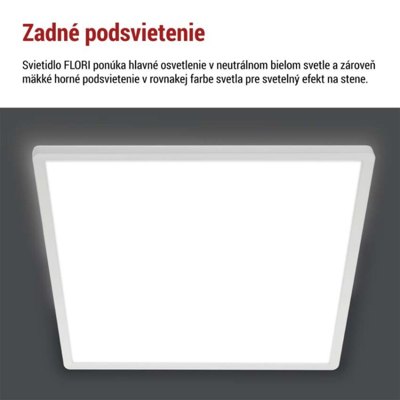 LED prisadené svietidlo FLORI štvorcový, biele, 22W, neutrálna biela 5