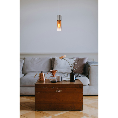 Závesné svietidlo, kov čierny, sklo medenej farby, priehľadné, kov čierny chróm, textilný kábel čier 7