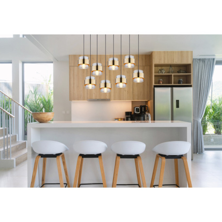 Závesné svietidlo, kov čierny matný, sklo, mosadz, DxŠxV: 1030x315x1200mm, bez žiaroviek 8x E27, max 14