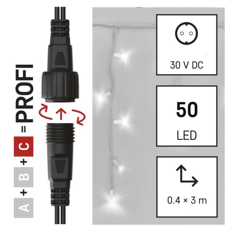 Profi LED spojovacia reťaz preblikujúca biela – cencúle, 3 m, vonk., studená biela 1