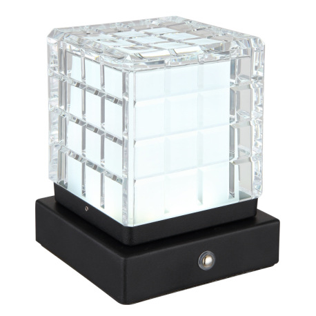 Nabíjateľná stolová lampa, kov čierny, akryl číry, satinovaný povrch, čierny PVC kábel, dotykové zap 11