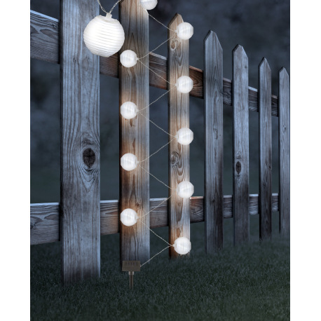 Solárne svietidlo, plast biely, plast čierny, 20cm dĺžka medzi lampiónmi, dĺžka: 3m, IP44, Ø75, akum 2