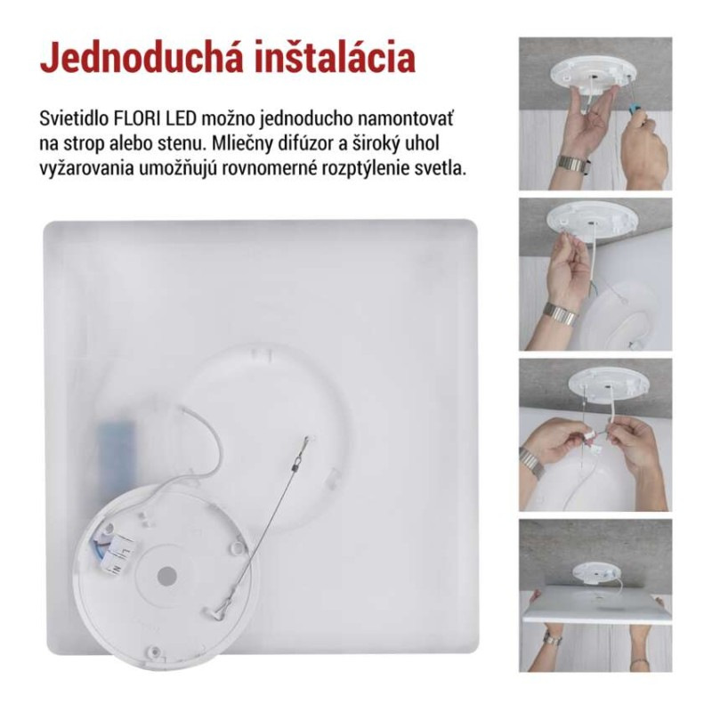 LED prisadené svietidlo FLORI štvorcový, biele, 22W, neutrálna biela 4