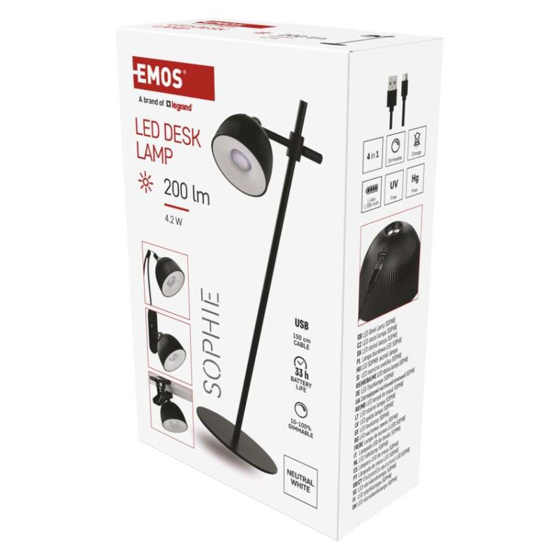 LED stolná lampa SOPHIE, dobíjacia, čierna 3