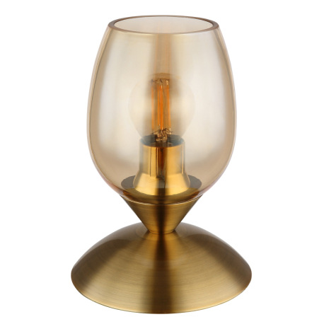 Stolové svietidlo, kov mosadz, sklo jantárové, kábel PVC čierny, dotykové zapínanie/vypínanie, ø: 12 2