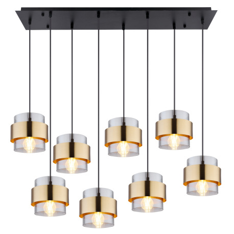 Závesné svietidlo, kov čierny matný, sklo, mosadz, DxŠxV: 1030x315x1200mm, bez žiaroviek 8x E27, max 5