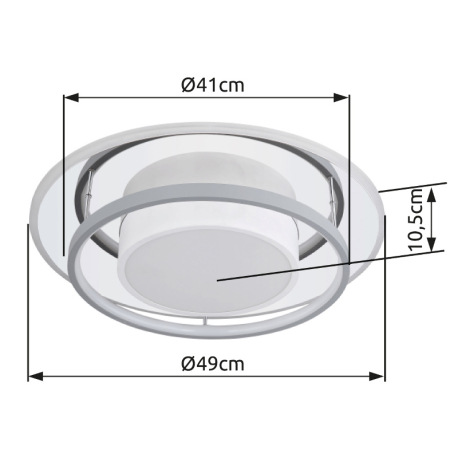 Stropné svietidlo, kov biely, chróm, akryl biely, plast sivý, pamäťová funkcia, nočné svetlo, stmiev 9