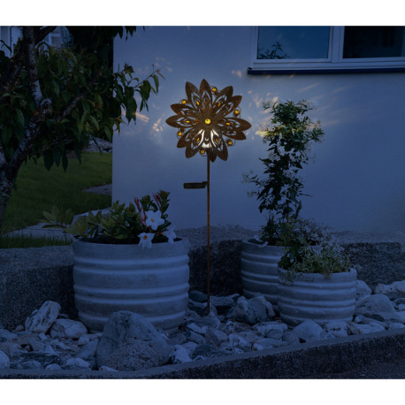 Solárne svietidlo, kov imitácia hrdze, číra sklenená guľa, žlté sklenené kryštály, posuvný spínač, b 1