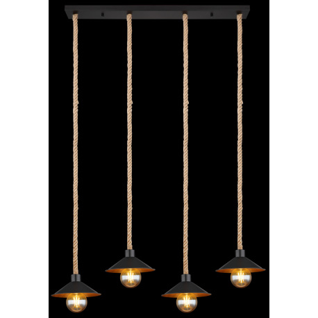 Závesné svietidlo, kov čierny a zlatý, lano, DxŠxV:1125x220x1700mm, bez žiaroviek 4x E27, max. 60W 2 5