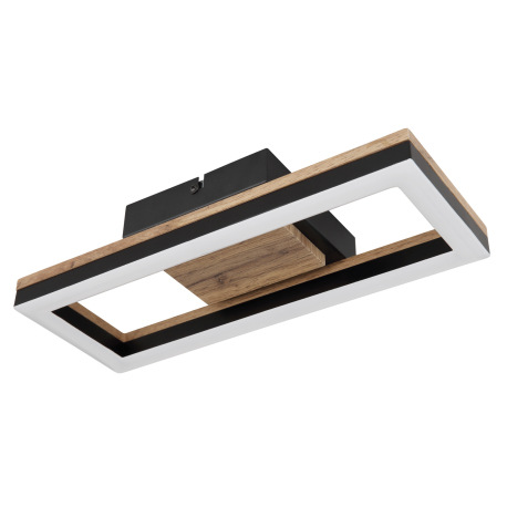 Stropné svietidlo, kov čierny matný, MDF so vzhľadom dreva, plast čierny matný, plast biely, DxŠxV: 2
