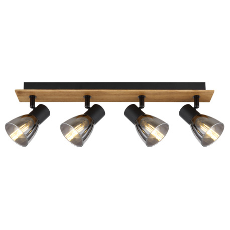 Stropné svietidlo, drevo hnedé, kov čierny, dymové sklo, DxŠxV:500x70x155mm, bez žiaroviek 4x E14, m 4