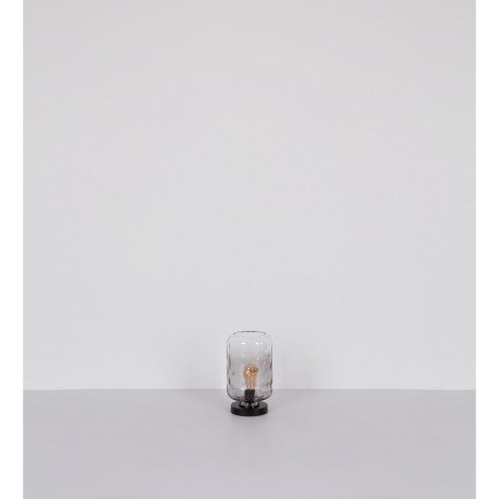 Stolná lampa, kov čierny matný, sklo dymové/číre, kábel PVC čierny, kolískový vypínač na kábli, ø: 1 7