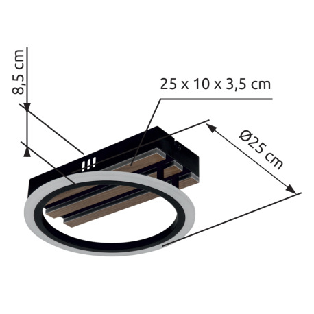 Stropné svietidlo, kov čierny matný, MDF s tmavým dreveným efektom, plast biely, niekoľko úrovní pom 18