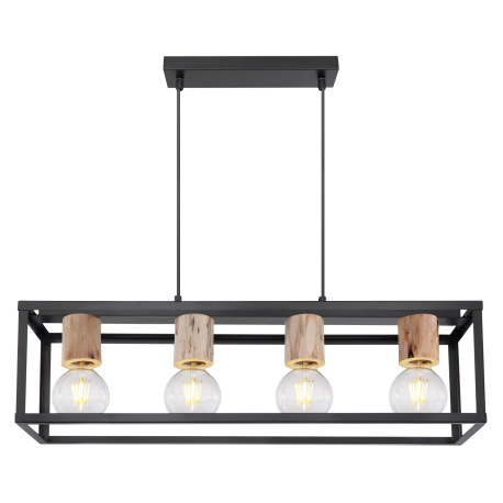 Závesné svietidlo, kov čierny matný, drevo, DxŠxV: 750x200x1200, bez žiaroviek 4xE27, max. 60W 230V 11