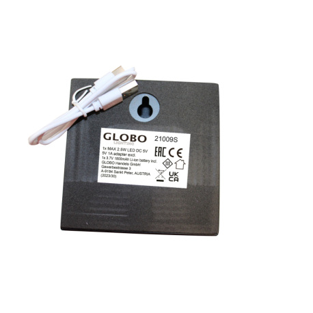 Nabíjateľná stolová lampa, kov čierny, akryl číry, satinovaný povrch, čierny PVC kábel, dotykové zap 13