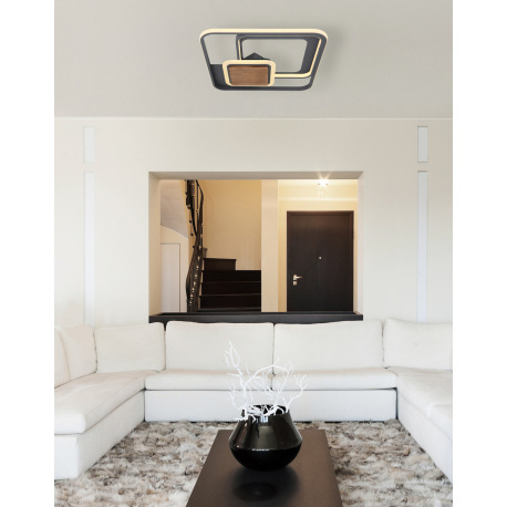 Stropné svietidlo, kov grafit, tmavohnedé drevo, akryl biely, DxŠxV:500x500x80, vrátane 1xLED 48W 23 1